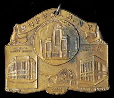 ANTIQUE SOUVENIR OF BUFFALO NY NEW YORK CITY HALL COURT HOUSE PEACE BRIDGE FOB picture