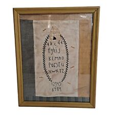 Antique Alphabet Sampler Embroidered Numbers Honey Bee Needlework Patchwork READ picture