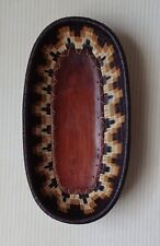 Vintage Woven Wooden Bottom Oval Basket 11.75in x 6in x 1.75in Shades of Brown picture