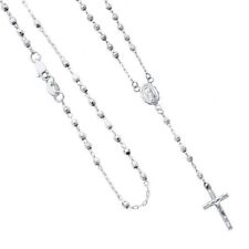 Solid 14K White Gold 2mm Beads DC Our Lady of Guadalupe Rosary Necklace Rosario picture