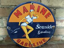 VINTAGE 1947 MARINE SEASIDE GASOLINE PORCELAIN GAS STATION PUMP SIGN 12