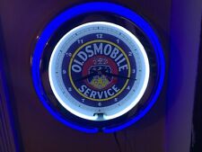 Oldsmobile Service Motors Auto Garage Man Cave BLUE Neon Wall Clock Sign picture