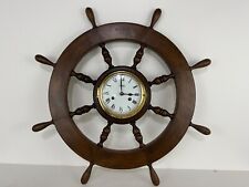 Vintage Trend Nautical Ships Wheel Wood and Brass Wall Clock picture
