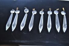 Lot of 8 Antique Chandelier Crystal Tear Drops Prism & 7 Gold Bow Hangers picture