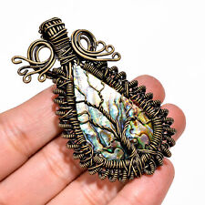 Abalone Shell Vintage .925 Silver Plated Wire Wrapped Pendant 2.6