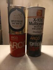 Lot Of Four Vintage Quart Cardboard Oil Cans 2 Arco, Shell X-100, Sears Spectrum picture