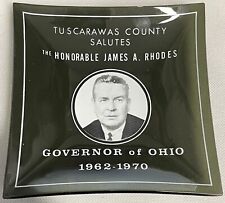 VINTAGE GLASS TUSCARAWAS COUNTY SALUTES JAMES A RHODES GOVERNOR  1962-70 ASHTRAY picture