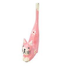 Bali Handmade Wooden Carved Cat Pink Indonesia 3in picture