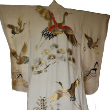 Vintage Japanese Kimono Uchikake Gorgeous wedding fliying Gold Cranes (u76) picture