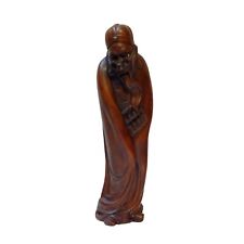 Collection Chinese Classic Wood Carved Old Man Rich Stingy Figure Statue n243 picture
