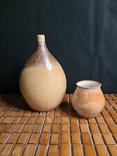 2 PIECE Vintage Pottery Brown Rust Tones Stoneware Glazed Vase & Pot picture