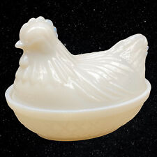 Miniature Milk Glass Hen On Nest Covered Bowl Trinket Dish 3”T 4.5”W picture
