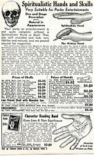1940 Print Ad of Spiritualistic Hand & Skull Writing Hand Character Reading Hand picture