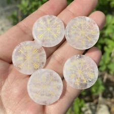 5pcs Natural Clear quartz Crystal Carved Viking Rune Vegvisir Compass Healing picture