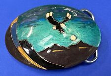 Beautiful flying eagle painting art raised oval belt buckle artist signed LITT picture