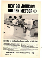 1964 Print Ad  Johnson Outboard Motor 90 HP Golden Meteor  V-4 Bomb 4 Barrel picture