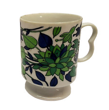 Vintage 1960s Japanese Blue & Green Flower Motif Mod Style Pedestal Teacup Mug picture