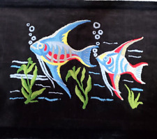 VTG German Punch Needlework Fish on Black Velvet picture