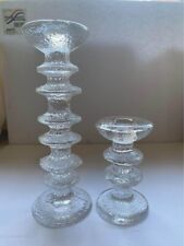 Stunning Pair Vintage Lattala Scandanavian Glass Candlestick Holders 9.5