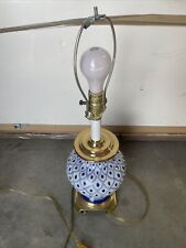 Blue & White Fishnet Porcelain Table Lamp (Herend Style) - 3-Way Bulb picture