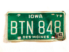 Iowa Green Metal Expired 1979 License Plate BTN 848 Des Moines County Man Cave picture