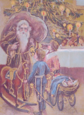 1908 Santa Claus Brown Robe Rocking Horse Candles Vintage Christmas Postcard picture