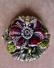 VTG 1980s Jay Strongwater Jeweled Bee & Red Flower Enamel Mirror Compact 2-3/4