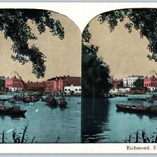 c1900s Richmond, England Thames River VERY NICE Color Litho Photo Stereoview V38 picture