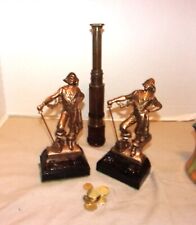 Pair 1920's Solid Bronze Dodge, Inc. Pirate Bookends w/Black Enamel Bases picture