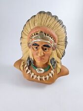 Vtg Native American Chief Bear Tooth Necklace Plaster Ceramic Figurine Statue 7