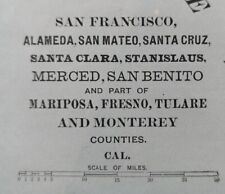 1893 SAN FRANCISCO ALAMEDA SAN MATEO SANTA CRUZ COUNTY Map Old Antique Original  picture