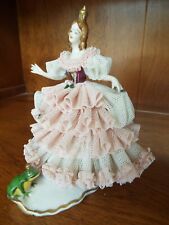 BEAUTIFUL KARL KLETTE GERMAN DRESDEN LACE PRINCESS & THE FROG FIGURINE picture
