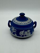 Vintage Wedgwood Jasperware Cobalt Blue Sugar Bowl with Lid 4