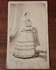 ATQ 1860s CDV Photo Woman Layered Hoop Skirt Horizontal Stripes Baltimore MD picture