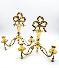 Pair of Lacquered Double Armed Brass Wall Mounted Candleholders Braided Rope MCM picture