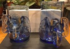 2 Unique One Of A Kind Art Glass Elephant Head Blue Hand Blown Mugs Cups picture