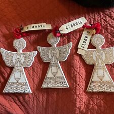 NEW Floor 9 Ceramic Gold Trim Boho Angel Christmas Holiday Ornament Gift 6”x4” picture