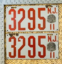1911 New Jersey Porcelain License Plate PAIR Garage Decor 3295 Horace Fine ALPCA picture
