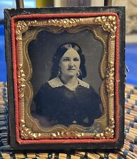 STUNNING ATQ 1860s Tintype Photo Union Case Beautiful Woman Cameo Drop Earrings picture