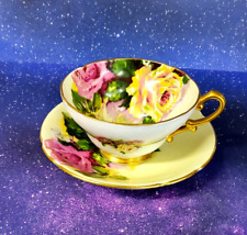 Vintage Romantic Stanley Teacup and Saucer Pink Yellow Roses Bone China England picture