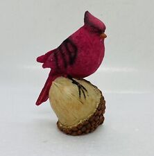 Vintage 1979s Red Cardinal Bird On Acorn Wooden Figurine 4.5” Art Decor 31 picture
