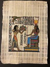 Rare Authentic Hand Painted Ancient Egyptian Papyrus-Cleopatra on Throne-9x13” picture