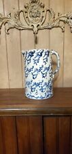 ANTIQUE 19th Century Blue and White Spongeware Pitcher picture