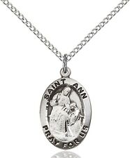 Sterling Silver Saint Ann Medal Oval Mothers Pendant Necklace With Chain picture