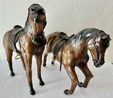 2 Large Antique Leather Horse Figures Statues Equestrian Decor Each 13” Long picture