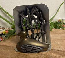 1 Vintage Metzke Brass Duck And Pewter Cattail Bookend picture