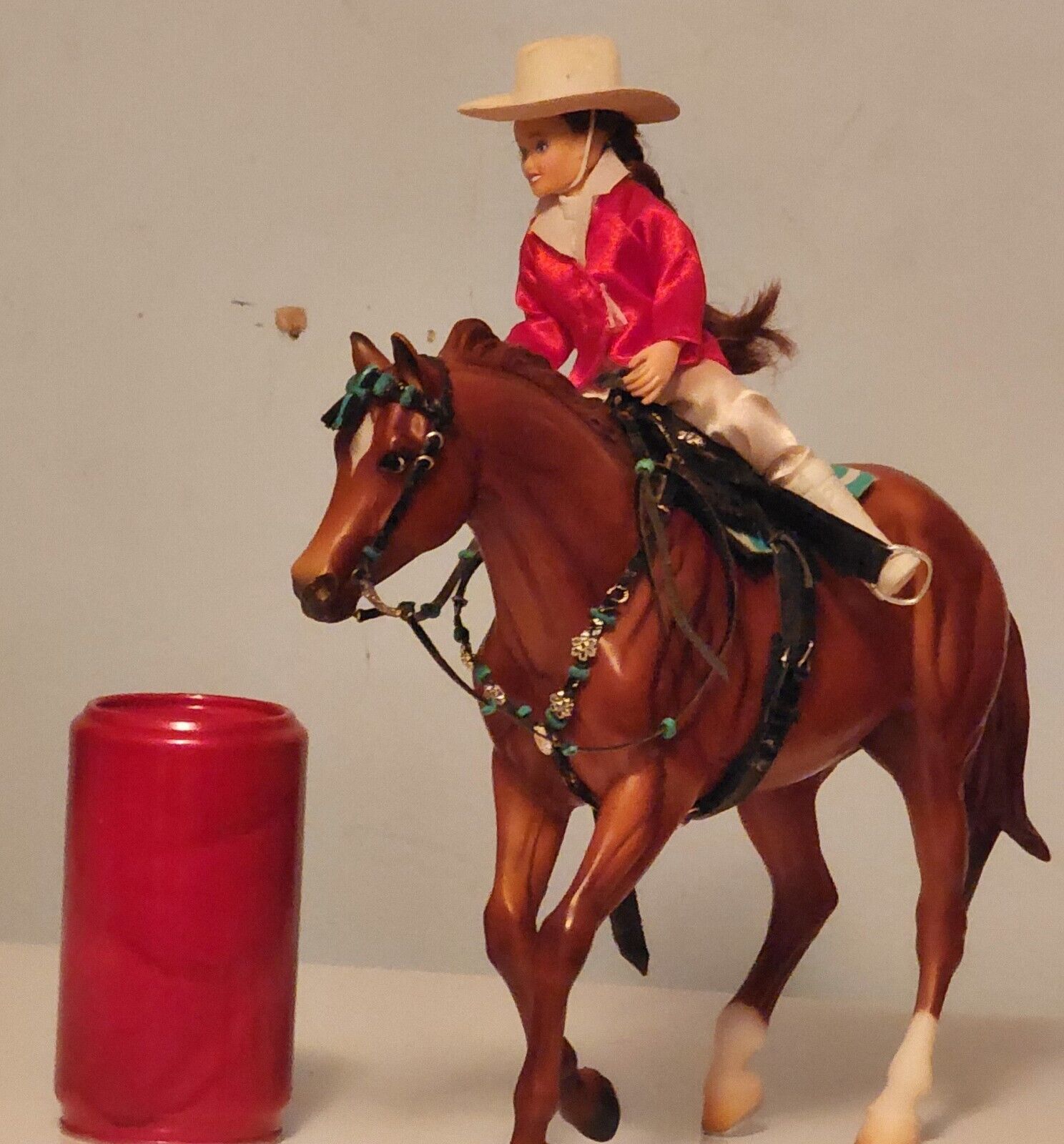 Look Breyer Quarter Horse Hand Craft Barrel Racing Tack Set With Cowgal Rider