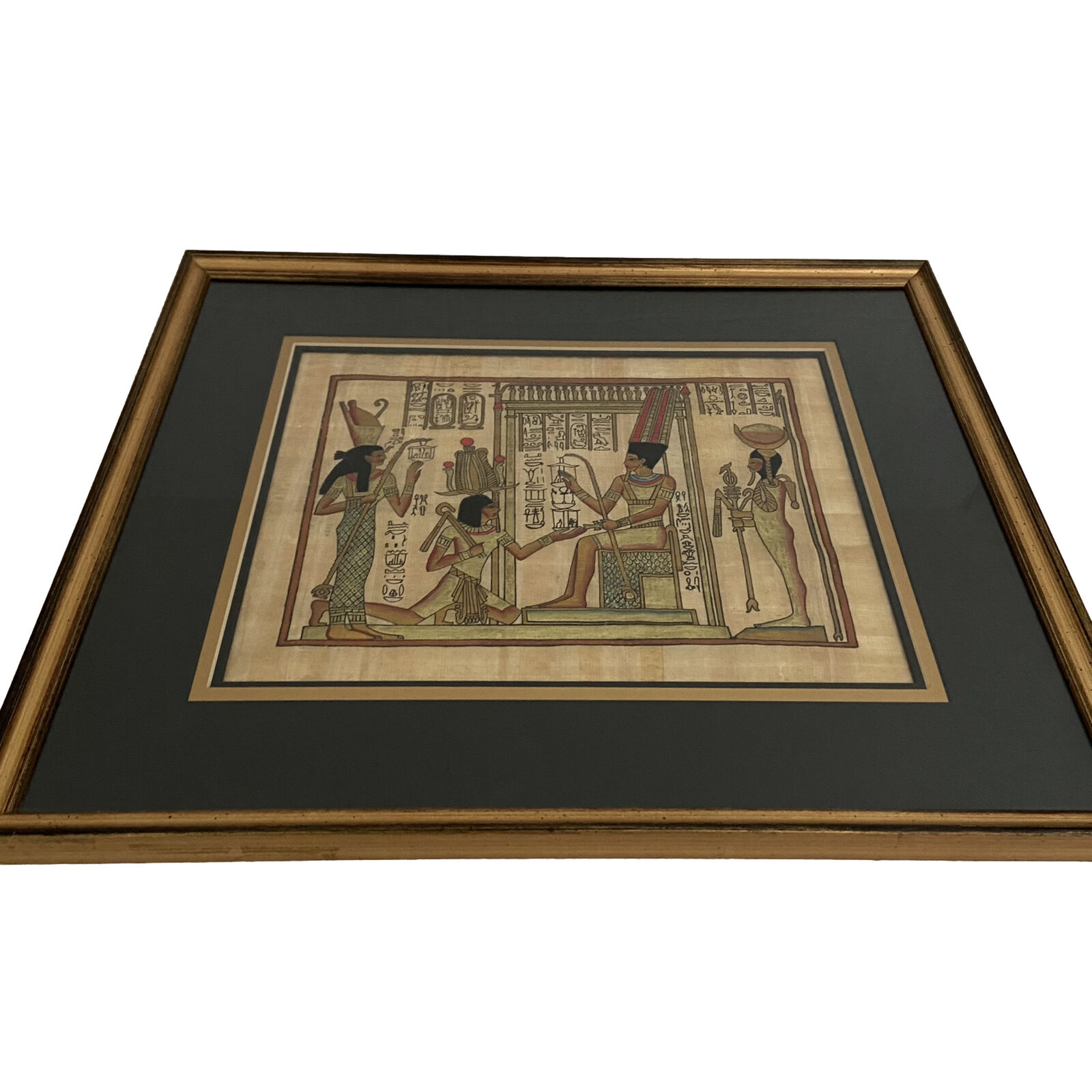 Egyptian Hand Painting On Papyrus Artwork Professionally Matted Framed 