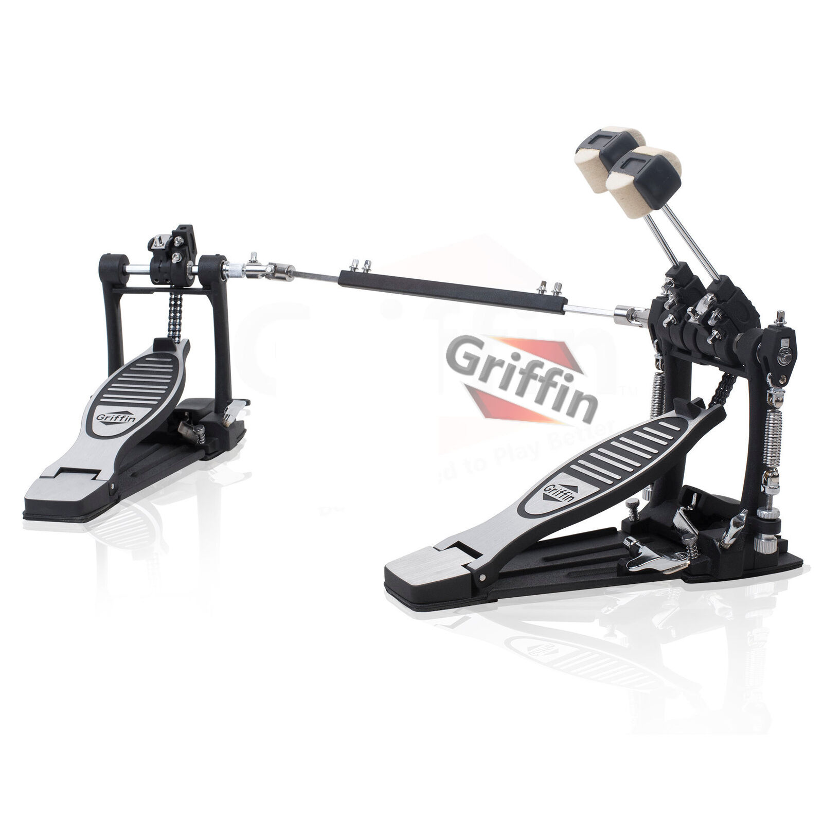 GRIFFIN Double Kick Drum Pedal - Twin Foot Bass Dual Chain Percussion Hardware