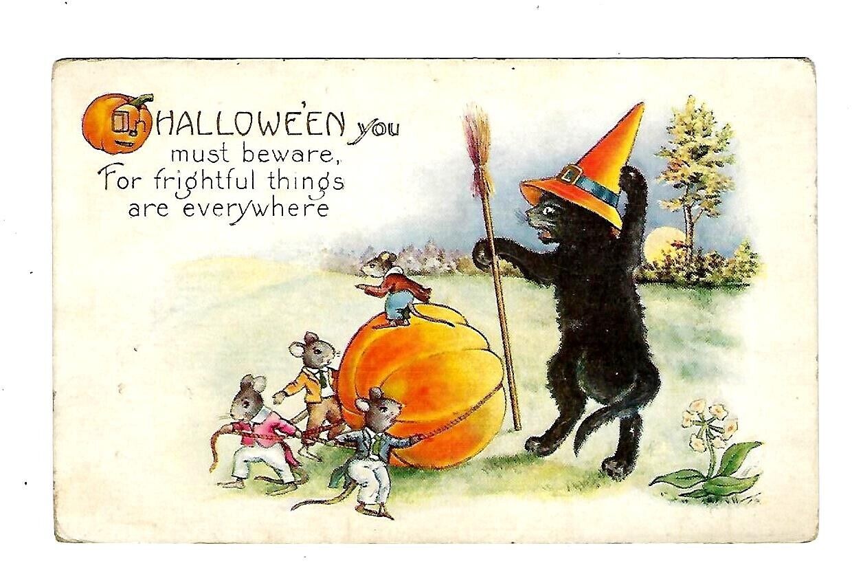 c1909 Halloween Postcard Vegetable Heads & Pumpkin - Embossed